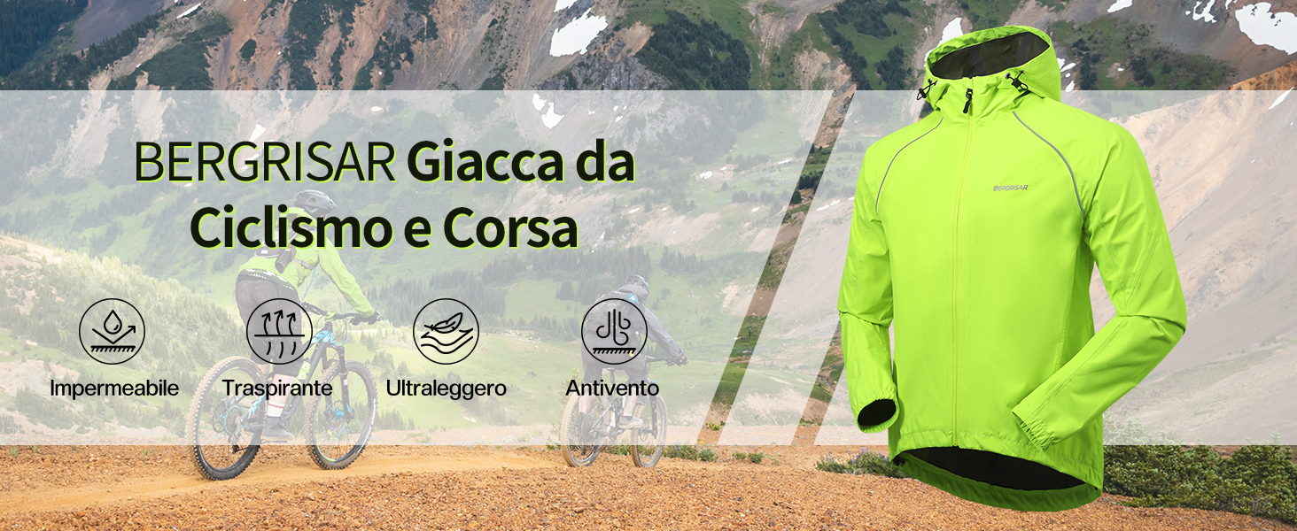 BERGRISAR giacca impreable antivento ciclismo uomo per Mtb Bici  Running